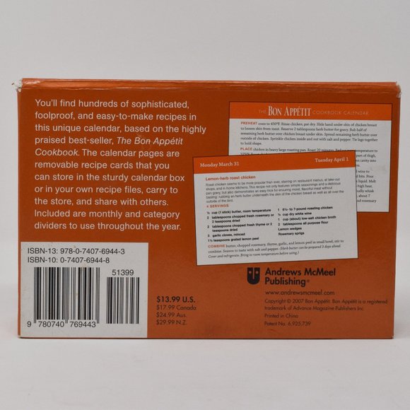 Bon Appetit 2008 Cookbook Calendar Recipe Cards - Picture 4 of 13